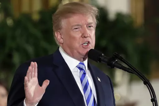 President Donald Trump speaks in the East Room of the White House in Washington on Feb. 20, 2018. Trump's White House has failed to report more than 100 gifts from foreign nations worth more than a quarter-million dollars, and federal officials have been unable to find a life-size painting of Trump given by the president of El Salvador as well as golf clubs from the prime minister of Japan, according to a report Friday from House Democrats. (AP Photo/Evan Vucci, File)