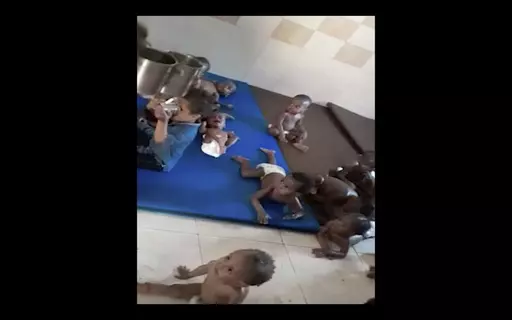 This image taken from video shows toddlers in the Foster Home for Orphans in Khartoum, Sudan, May 2023. At least 60 infants, toddlers and older children perished over the past six weeks while trapped in horrific conditions in the orphanage in Sudan's capital as fighting raged outside. (AP Photo/Heba Abdalla)