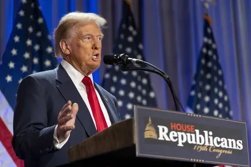 President-elect Donald Trump speaks at meeting of the House GOP conference, Nov. 13, 2024, in Washington. (AP Photo/Alex Brandon, File)