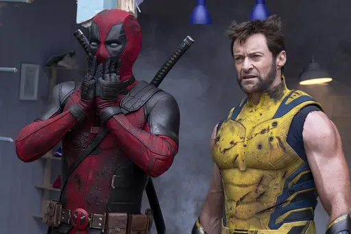 This image released by 20th Century Studios/Marvel Studios shows Ryan Reynolds as Deadpool/Wade Wilson, left, and Hugh Jackman as Wolverine/Logan in a scene from "Deadpool & Wolverine." (20th Century Studios/Marvel Studios via AP)