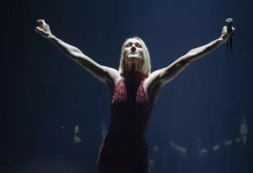 Singer Celine Dion performs during her first World Tour called Courage in Quebec City, Montreal, Canada on Sept. 18, 2019. Dion has canceled all her scheduled tour dates through April 2024 as she battles a rare neurological disorder. (Jacques Boissinot/The Canadian Press via AP)