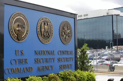 The sign outside the National Security Administration (NSA) campus where U.S. Cyber Command is located in Fort Meade, Md., June 6, 2013. Tensions are soaring over Ukraine with Western officials warning about the danger of Russia launching major cyberattacks against its NATO allies. (AP Photo/Patrick Semansky, File)