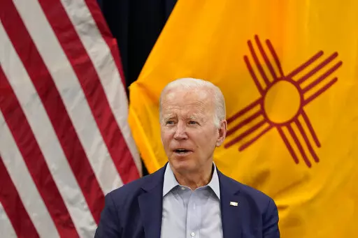President Joe Biden speaks during a briefing on the New Mexico wildfires at the New Mexico State Emergency Operations Center, Saturday, June 11, 2022, in Santa Fe, N.M. (AP Photo/Evan Vucci)