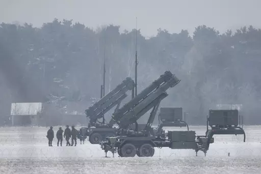 Patriot missile launchers acquired from the U.S. last year are seen deployed in Warsaw, Poland, on Feb. 6, 2023. Ukraine’s defense minister said Wednesday April 19, 2023 his country has received U.S-made Patriot surface-to-air guided missile systems it has long craved and which Kyiv hopes will help shield it from Russian strikes during the war. (AP Photo/Michal Dyjuk, File)