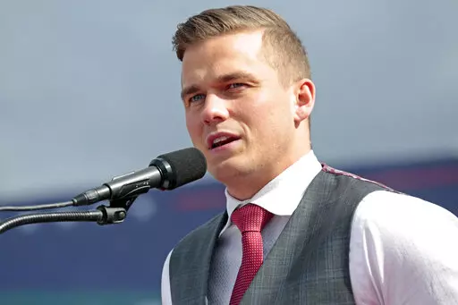 U.S. Rep. Madison Cawthorn, R-N.C., speaks to the crowd before former President Donald Trump takes the stage at a rally, April 9, 2022, in Selma, N.C. A loaded gun was found in Cawthorn's carry-on bag at an airport security checkpoint, Tuesday, April 26, 2022, for the second time in two years, officials said. (AP Photo/Chris Seward, File)