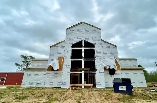 CORRECTS DATE TO THURSDAY, APRIL 14, 2022 -  Construction continues at St. Mary Missionary Baptist Church in Port Barre, La., on Thursday, April 14, 2022.  Three years after an arsonist torched three small Black churches in rural Louisiana, rebuilding is well under way. The Daily World reports that Mount Pleasant Baptist Church in Opelousas is months from reopening. And there's visible progress at St. Mary Baptist Church and Greater Union Baptist Church in Opelousas.  (Leigh Guidry/The Daily Adv