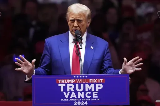 Republican presidential nominee former President Donald Trump speaks at a campaign rally at Madison Square Garden, Sunday, Oct. 27, 2024, in New York. (AP Photo/Evan Vucci)