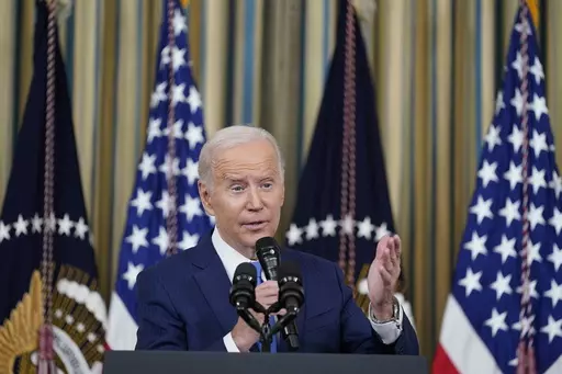 President Joe Biden speaks in the State Dining Room of the White House in Washington, Wednesday, Nov. 9, 2022. On Friday, April 7, 2023, The Associated Press reported on stories circulating online incorrectly claiming a video shows Biden essentially confirming that his team coordinated the indictment of former President Donald Trump to “stop Trump from taking power again.” (AP Photo/Susan Walsh, File)