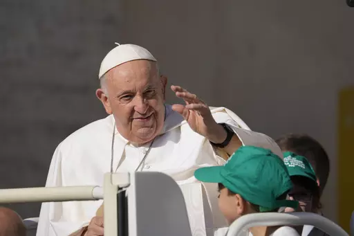 Pope Francis arrives for his weekly general audience in St. Peter's Square at The Vatican, Wednesday, June 7, 2023. (AP Photo/Andrew Medichini)