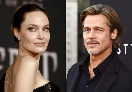 This combination photo shows Angelina Jolie at a premiere in Los Angeles on Sept. 30, 2019, left, and Brad Pitt at a special screening on Sept. 18, 2019. A new court filing from Angelina Jolie alleges that on a 2016 flight, Brad Pitt grabbed her by the head and shook her then choked one of their children and struck another when they tried to defend her. The descriptions of abuse on the private flight came in a countersuit Jolie filed Thursday in the couple’s dispute over a winery they co-owned