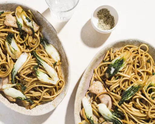 This image released by Milk Street shows a recipe for Shanghai-style fried noodles. (Milk Street via AP)