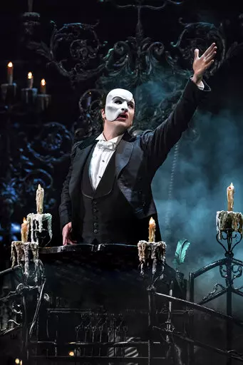 This image released by The Publicity Office shows Ben Crawford during a performance of "The Phantom of the Opera," in New York. (Matthew Murphy/The Publicity Office via AP)