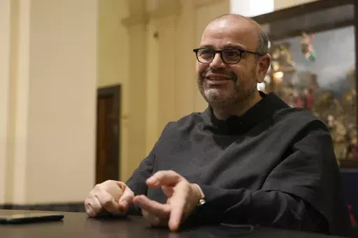 Head of the Italian committee on Artificial Intelligence (AI), Franciscan Friar Paolo Benanti who is also a consultant for The Vatican and discusses AI with Pope Francis is interviewed by the Associated Press in Rome, Monday, Jan. 15, 2024. (AP Photo/Gregorio Borgia)