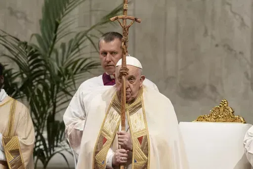 Pope Francis presides over a mass for the religious orders in St. Peter's Basilica at the Vatican, Friday, Feb. 2, 2024. Pope Francis on Saturday reaffirmed Christians special relationship with Jews amid rising antisemitism since the outbreak of the Gaza war in a letter to the Jews of Israel that he said was prompted by messages from Jewish organizations around the world. In the letter that served as a belated fence-mending after Francis was criticized for his initial response to the Oct. 7 Hama