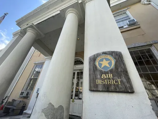 New Orleans' 8th District Police station in the French Quarter on Monday, July 1, 2024. Police Superintendent Anne Kirkpatrick said that the station is being designated a vocational-technical school because training of officers takes place in a classroom there. The designation means gun possession will be forbidden in a 1,000-foot radius of the building. The move comes as a new state law eliminates permit requirements for carrying a concealed handgun. (AP Photo/Kevin McGill)