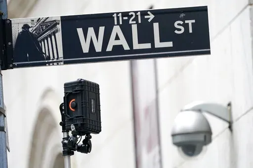 A Wall Street sign is seen next to surveillance equipment outside the New York Stock Exchange, Oct. 5, 2021, in New York.  Stocks are opening lower on Wall Street Friday, Jan. 14, 2022 keeping the S&P 500 on course for its second weekly decline in a row. (AP Photo/Mary Altaffer, file)