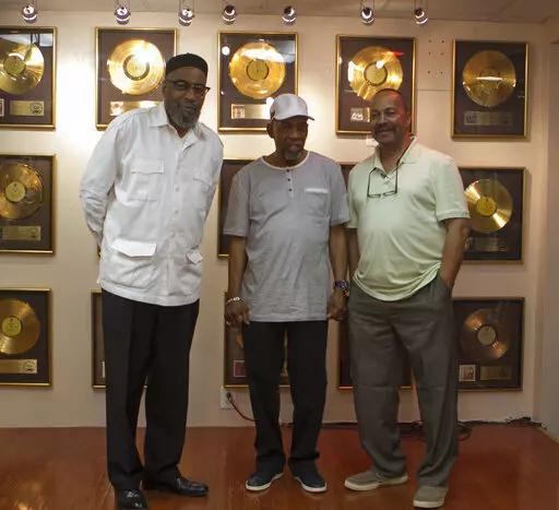 Musicians Kenneth Gamble, left, Leon Huff, center, and Thom Bell stand together at Gamble and Huff Music, on Broad Street, in Philadelphia, on Thursday, May 30, 2013. Bell, the Grammy-winning producer, writer and arranger who helped perfect the “Sound of Philadelphia” of the 1970s with the inventive, orchestral settings of such hits as the Spinners’ “I’ll Be Around” and the Stylistics’ “Betcha by Golly, Wow,” has died at age 79. Bell's wife, Vanessa Bell, said that he died Thur