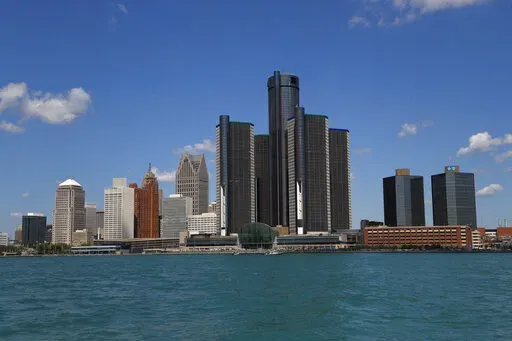 The Detroit skyline is shown from the Detroit River on May 12, 2020.  Detroit's mayor believes tens of thousands of residents in the majority-Black city were missed in the 2020 census. (AP Photo/Paul Sancya, File)
