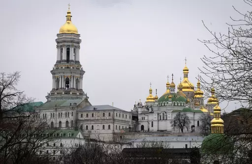 The Monastery of the Caves, also known as Kyiv-Pechersk Lavra, one of the holiest sites of Eastern Orthodox Christians, in Kyiv, Ukraine, Thursday, March 23, 2023. Tensions are on the rise at a prominent Orthodox monastery in Kyiv where the monks are facing eviction later this month. The Ukrainian government accuses the monks of links to Moscow, even though they claim to have severed ties with the Russian Orthodox Church following Russia's full-scale of invasion of Ukraine. (AP Photo/Efrem Lukat