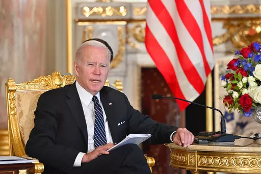 U.S. President Joe Biden meets Japan's Prime Minister Fumio Kishida at Akasaka Palace State Guest House in Tokyo Monday, May 23, 2022. (David Mareuil/Pool Photo via AP)