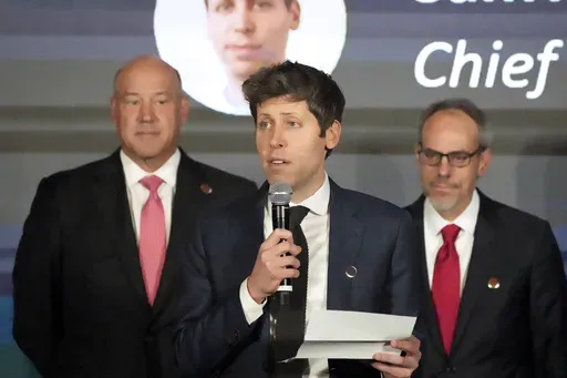 Open AI Chief Executive Officer Sam Altman (C) speaks at the Advancing Sustainable Development through Safe, Secure, and Trustworthy AI event on Sept. 23, 2024, in New York. (Bryan R. Smith/Pool Photo via AP)