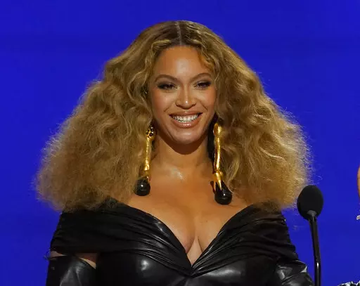 Beyoncé appears at the 63rd annual Grammy Awards in Los Angeles on March 14, 2021. (AP Photo/Chris Pizzello, File)