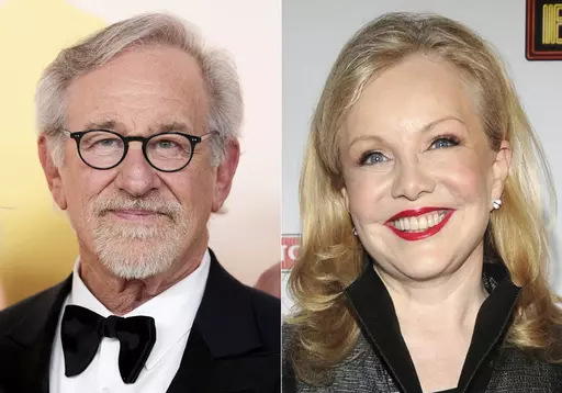Steven Spielberg appears at the Oscars in Los Angeles on March 12, 2023, left, and Susan Stroman appears at the after party for the opening night of "Bullets Over Broadway" in New York on April 10, 2014. Spielberg and Stroman will produce the glitzy, fictional Broadway musical about the life of Marilyn Monroe that formed the heart of the TV show “Smash." (AP Photo)