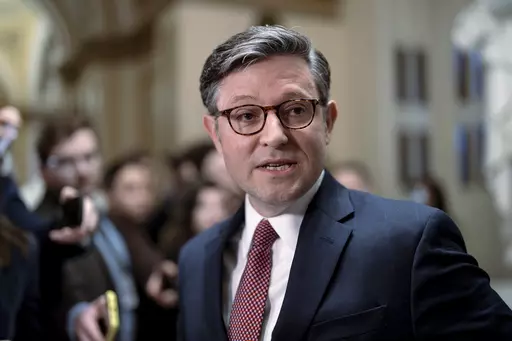 Speaker of the House Mike Johnson, R-La., gives a statement to reporters, Jan. 12, 2024, at the Capitol in Washington. Approaching his first 100 days on the job, Johnson faces daunting choices ahead: He can try to corral conservatives, who are pushing hard-right policies, to work together as a team, or he can keep reaching out to Democrats for a bipartisan coalition to pass legislation. (AP Photo/J. Scott Applewhite, File)