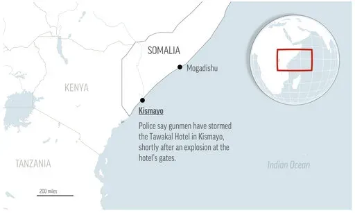 Police say gunmen have stormed a hotel in the center of the Somali port city of Kismayo, shortly after an explosives-packed car exploded at the hotel’s gates.