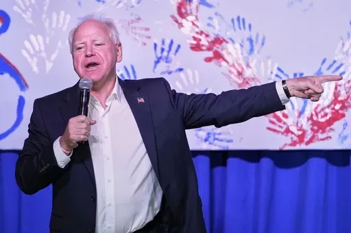 Democratic vice presidential candidate Minnesota Gov. Tim Walz speaks at the Whitewater Music Hall Brewing Company Friday, Sept. 13, 2024, in Wausau, Wis. (AP Photo/Morry Gash)