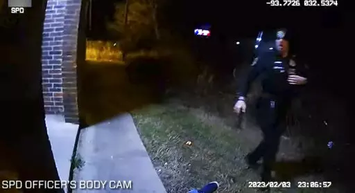 This photo provided by Louisiana State Police shows police body cam video of Shreveport Police Officer Alexander Tyler after shooting Alonzo Bagley after a foot chase on Feb. 3, 2023 in Shreveport, La. The white Louisiana police officer was arrested Thursday, Feb. 16, for fatally shooting Bagley, an unarmed Black man who was trying to flee police responding to a domestic disturbance. Tyler is charged with negligent homicide. (Louisiana State Police via AP)