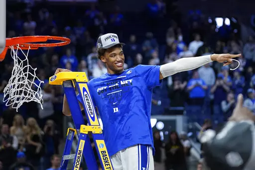 Duke forward Wendell Moore Jr. celebrates after Duke defeated Arkansas in a college basketball game in the Elite 8 round of the NCAA men's tournament in San Francisco, Saturday, March 26, 2022. (AP Photo/Marcio Jose Sanchez)
