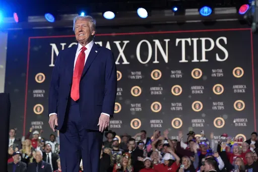 President Donald Trump arrives to speak about the economy during an event at the Circa Resort and Casino in Las Vegas, Saturday, Jan. 25, 2025. (AP Photo/Mark Schiefelbein)