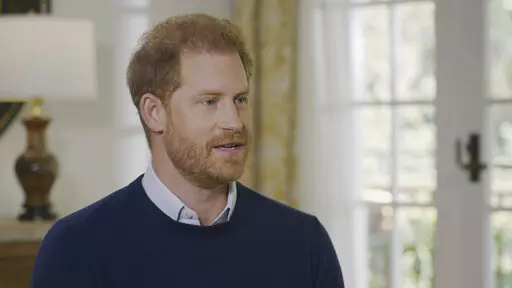 This undated screengrab issued by ITV on Friday Jan. 6, 2023 shows Britain's Prince Harry speaking during an interview with ITV's Tom Bradby for the programme Harry: The Interview. (Harry: The Interview on ITV1 and ITVX at 9pm on January 8/PA via AP)