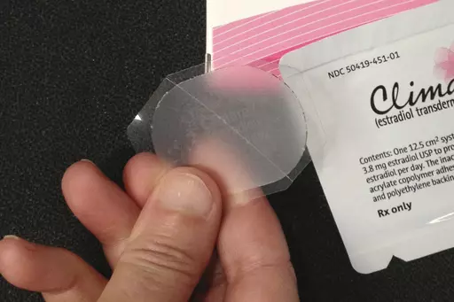 This Tuesday, Oct. 2, 2012 photo shows a low-dose estrogen skin patch. Women often use hormone therapy to relieve hot flashes and other menopause symptoms — and new research suggests whether they choose pills, patches or creams might matter for their blood pressure. The findings were published in the journal Hypertension on Monday, June 5, 2023. (AP Photo/File)