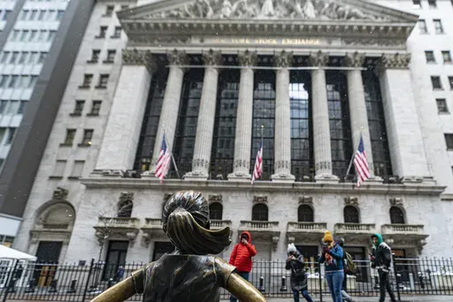 The Fearless Girl statue stands outside of the New York Stock Exchange is shown on Friday, Jan. 19, 2024, in New York. Wall Street is rising Friday and may break past its all-time high set two years ago, before the highest inflation and interest rates in decades sent financial markets tanking worldwide. (AP Photo/Peter K. Afriyie)