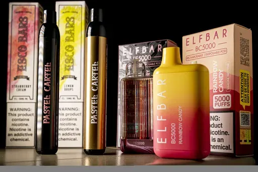 Elf Bar and Esco Bar flavored disposable vaping devices are displayed in Washington on Monday, June 26, 2023. (AP Photo/Andrew Harnik, File)