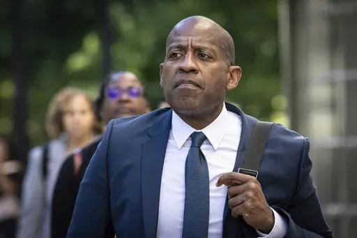 Carlos Watson leaves Brooklyn federal court after testifying in his own defense in New York, Monday, July 1, 2024. (AP Photo/Stefan Jeremiah, File)