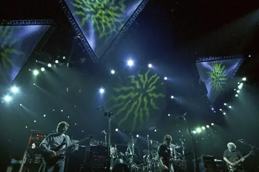 The Grateful Dead performs in Oakland, Calif., in 1993. The band has broken the record for the most Top 40 albums to chart on the Billboard 200. The Grateful Dead pulled out ahead of Elvis Presley and Frank Sinatra with 59 total Top 40 entries on the chart Monday following the No. 25 debut of their archival release “Dave’s Picks, Volume 49: Frost Amphitheatre, Stanford U., Palo Alto, CA (4/27/85 & 4/28/85).” (AP Photo/Eric Risberg, File)