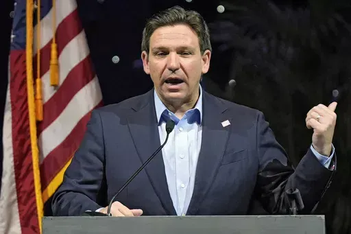 Florida Gov. Ron DeSantis speaks at the Governor's Day luncheon, Feb. 8, 2024, in Tampa, Fla. DeSantis is planning to raise money for former President Donald Trump in his home state as well as Texas and possibly other large states in the coming weeks. The planning was disclosed by people with knowledge of the plans taking shape who spoke on the condition of anonymity because the details have not been set. (AP Photo/Chris O'Meara, File)