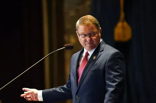 Senate President Page Cortez presides over opening day of the Louisiana legislative session in Baton Rouge, La., on April 12, 2021. Louisiana’s legislative leaders are asking for at least 10 more days to comply with a federal judge’s order to redraw congressional districts by June 20, 2022, so two have Black majorities. (AP Photo/Gerald Herbert, File)
