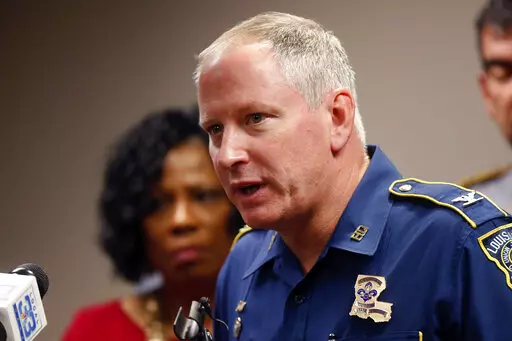 Louisiana State Police Supt. Kevin Reeves speaks at a news conference, on Sept. 19, 2017, in Baton Rouge, La. Reeves, the Louisiana State Police superintendent wrote himself an ominous note days after the deadly 2019 arrest of Black motorist Ronald Greene: “Realize there is a problem — must address immediately.”  (AP Photo/Gerald Herbert, File)