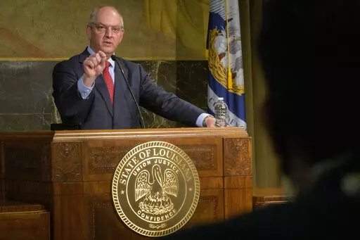 Louisiana Gov. John Bel Edwards speaks during a press conference in Baton Rouge, La., Tuesday, Feb. 1, 2022. The Democrat's proposed state budget for 2023-2024 is being presented to lawmakers Friday, Feb. 17, 2023. (AP Photo/Matthew Hinton, File)