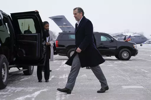 Hunter Biden, son of President Joe Biden, walks to a motorcade vehicle after stepping off Air Force One with President Biden, Feb. 4, 2023, at Hancock Field Air National Guard Base in Syracuse, N.Y. (AP Photo/Patrick Semansky, File)