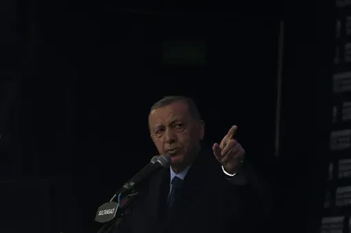 People's Alliance's presidential candidate Recep Tayyip Erdogan speaks to his supporters during an elections campaign rally in Istanbul, Turkey, Friday, May 12, 2023. Recep Tayyip Erdogan, 69, takes the oath of office Saturday and starts his third presidential term after scoring another electoral victory last month. Already the longest-serving leader in the republic's history, Erdogan will now be stretching his rule into a third decade - until 2028 – and possibly even longer with the help of a