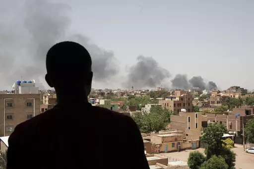 Smoke is seen in Khartoum, Sudan, Saturday, April 22, 2023. The fighting in the capital between the Sudanese Army and Rapid Support Forces resumed after an internationally brokered cease-fire failed. (AP Photo/Marwan Ali)