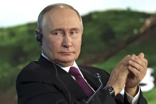Russian President Vladimir Putin applauds during the Eastern Economic Forum in Vladivostok, Russia, on Sept. 5, 2024. (Vyacheslav Prokofyev, Sputnik, Kremlin Pool Photo via AP, File)