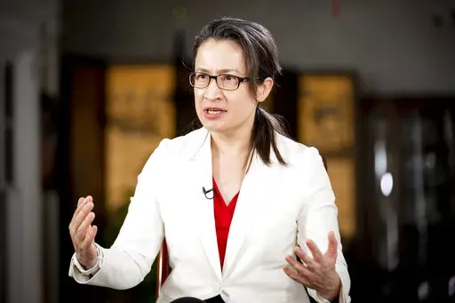 Taiwan's chief U.S. envoy Bi-khim Hsiao speaks during an interview with The Associated Press at the Taipei Economic and Cultural Representative Office in Washington, Friday, Jan. 20, 2023. (AP Photo/Andrew Harnik)