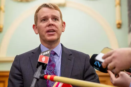 New Zealand Police Minister Chris Hipkins during his press conference at Parliament, Wellington, New Zealand, Thursday, June 30, 2022. New Zealand's government has declared that American far-right groups the Proud Boys and The Base are terrorist organizations. (Mark Mitchell/New Zealand Herald via AP)