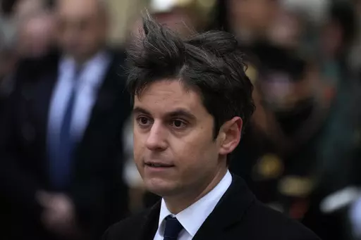 Newly appointed French prime minister Gabriel Attal speaks after the handover ceremony, Tuesday, Jan. 9, 2024 in Paris. Gabriel Attal was named as France's youngest-ever prime minister, as President Emmanuel Macron seeks a fresh start for the rest of his term amid growing political pressure from the far right. (AP Photo/Thibault Camus)